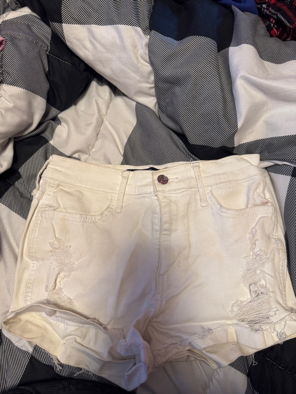 Hollister White Distressed Women's Jean Shorts